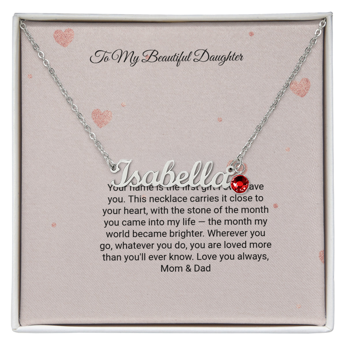 Name Necklace with Birthstone by Andov Gifts • Custom Cursive Name & Birth Month Stone • Christmas Gift for Daughter