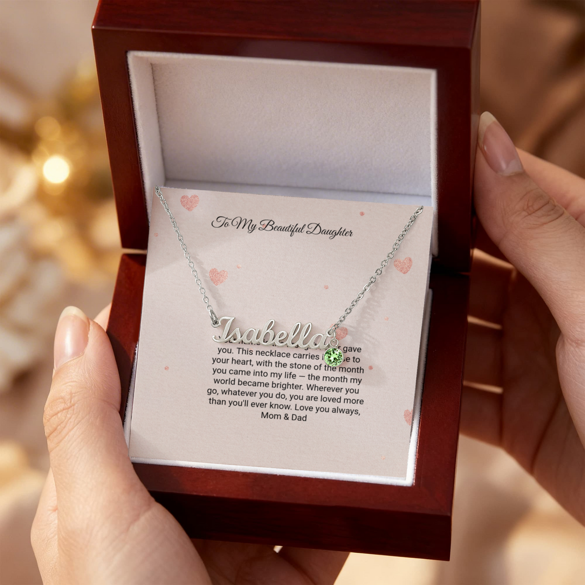 Name Necklace with Birthstone by Andov Gifts • Custom Cursive Name & Birth Month Stone • Christmas Gift for Daughter