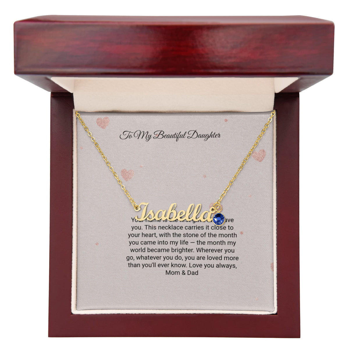 Name Necklace with Birthstone by Andov Gifts • Custom Cursive Name & Birth Month Stone • Christmas Gift for Daughter