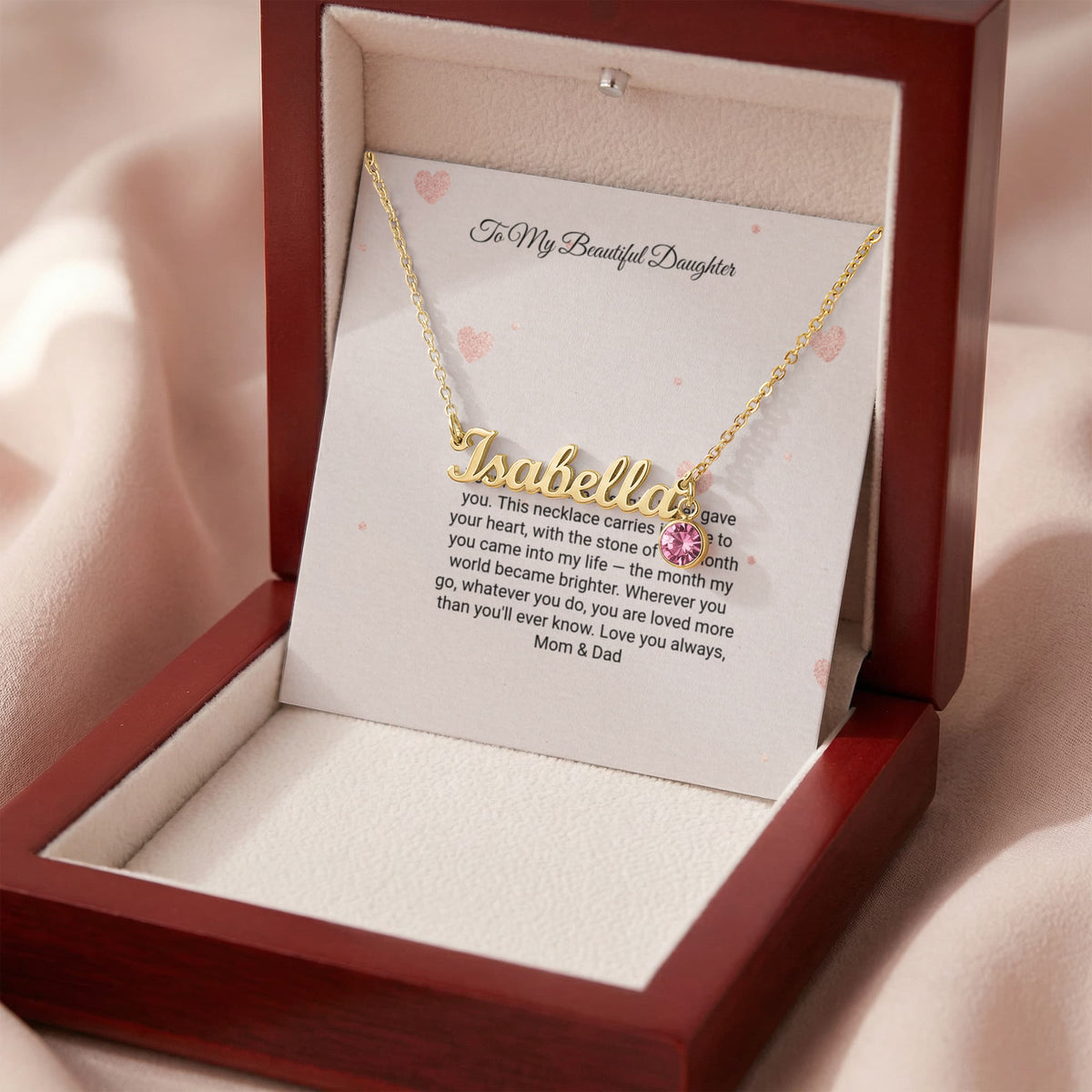 Name Necklace with Birthstone by Andov Gifts • Custom Cursive Name & Birth Month Stone • Christmas Gift for Daughter