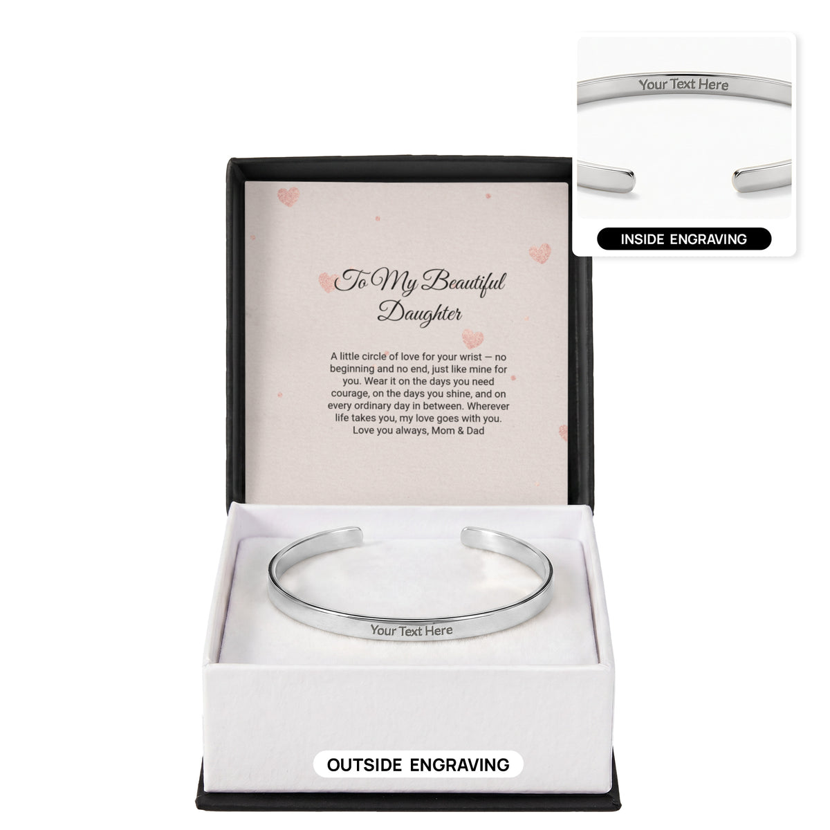 Engraved Cuff Bracelet by Andov Gifts • Personalized Message Bracelet • Christmas Gift for Daughter