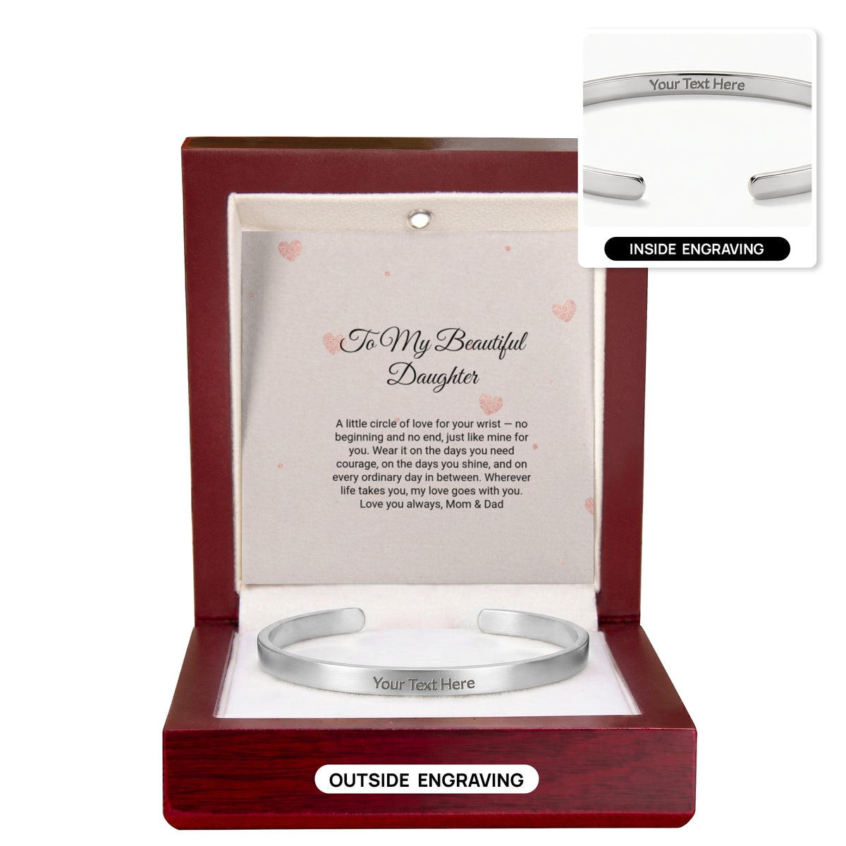 Engraved Cuff Bracelet by Andov Gifts • Personalized Message Bracelet • Christmas Gift for Daughter