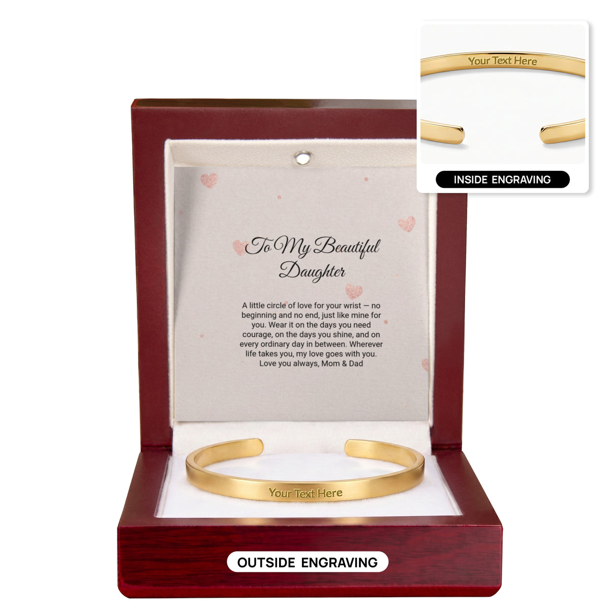 Engraved Cuff Bracelet by Andov Gifts • Personalized Message Bracelet • Christmas Gift for Daughter