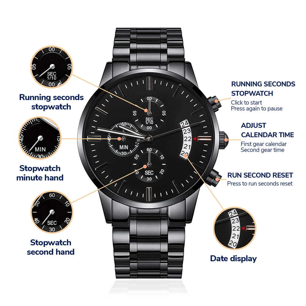 To My Son – Engraved Black Chronograph Watch | Meaningful Gift from Mom