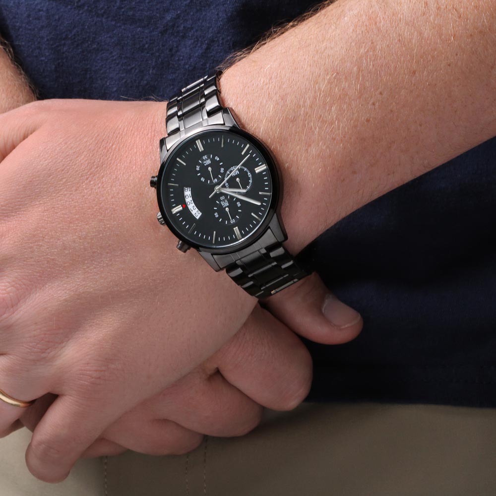 To My Son – Engraved Black Chronograph Watch | Meaningful Gift from Mom