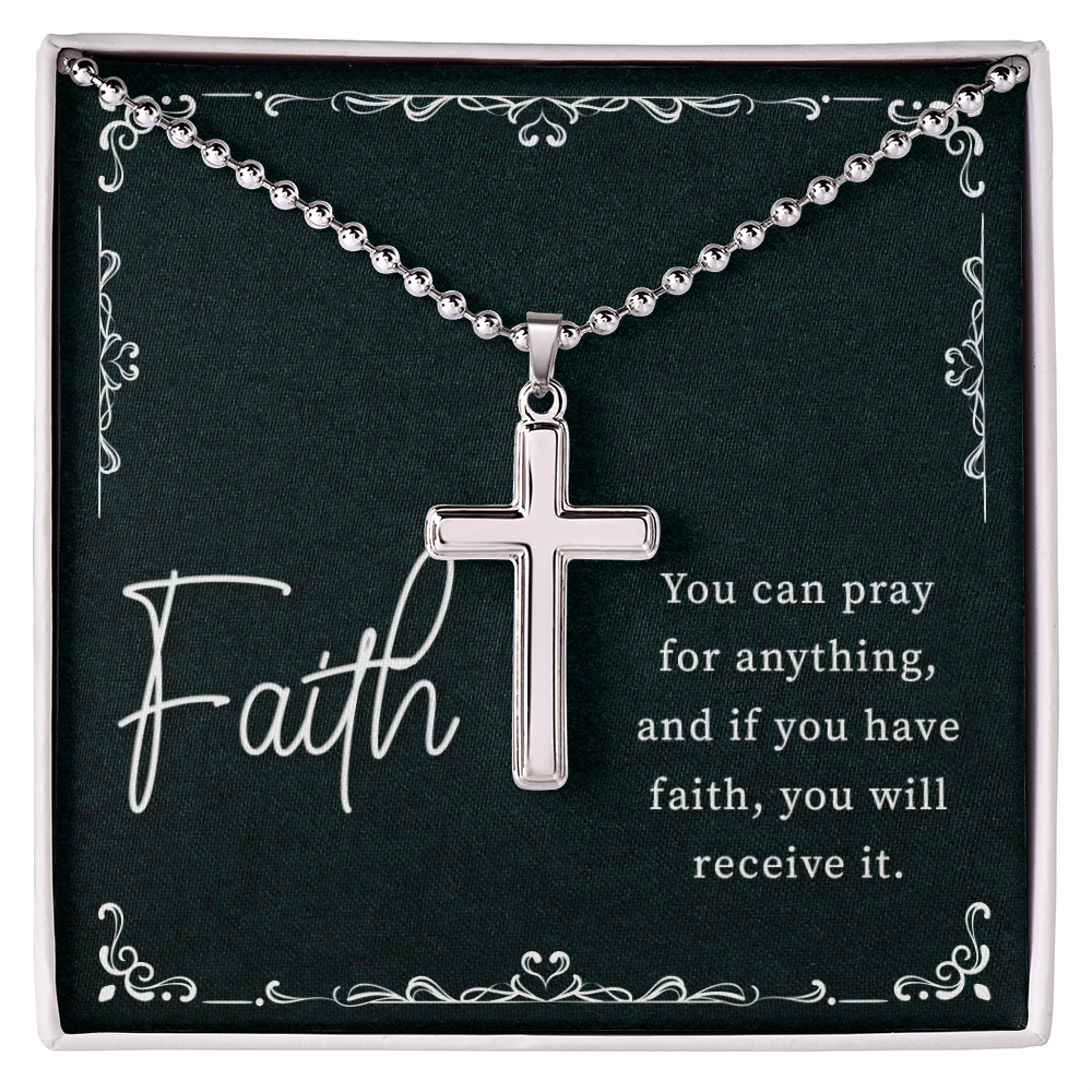 Men’s cross necklace gift for husband or boyfriend with faith-inspired message card.