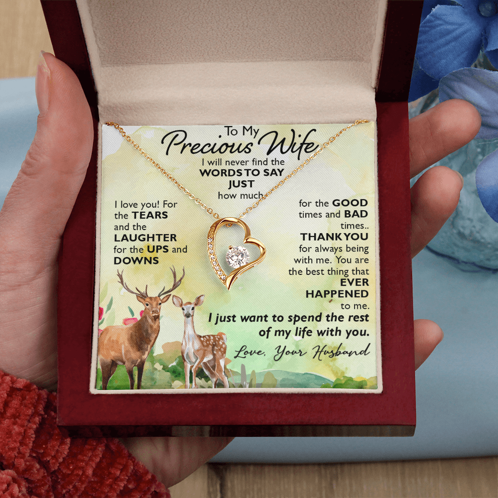 Heart Necklace for Wife with Deer Message Card