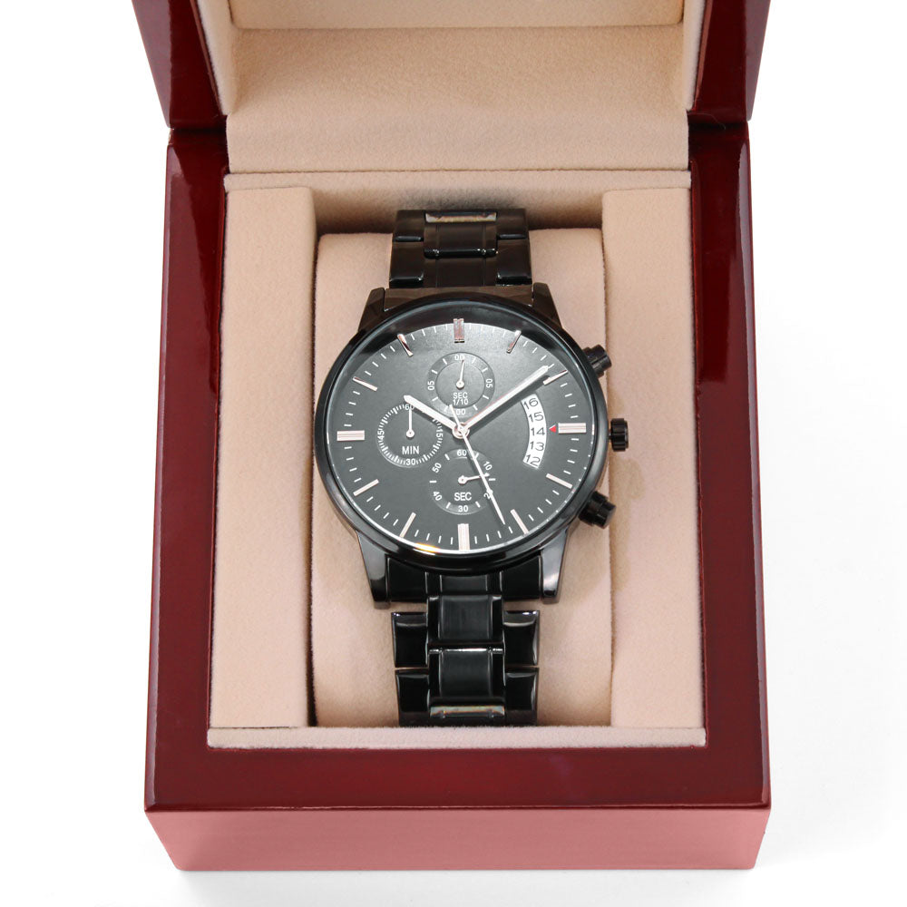 To My Son – Engraved Black Chronograph Watch | Meaningful Gift from Mom