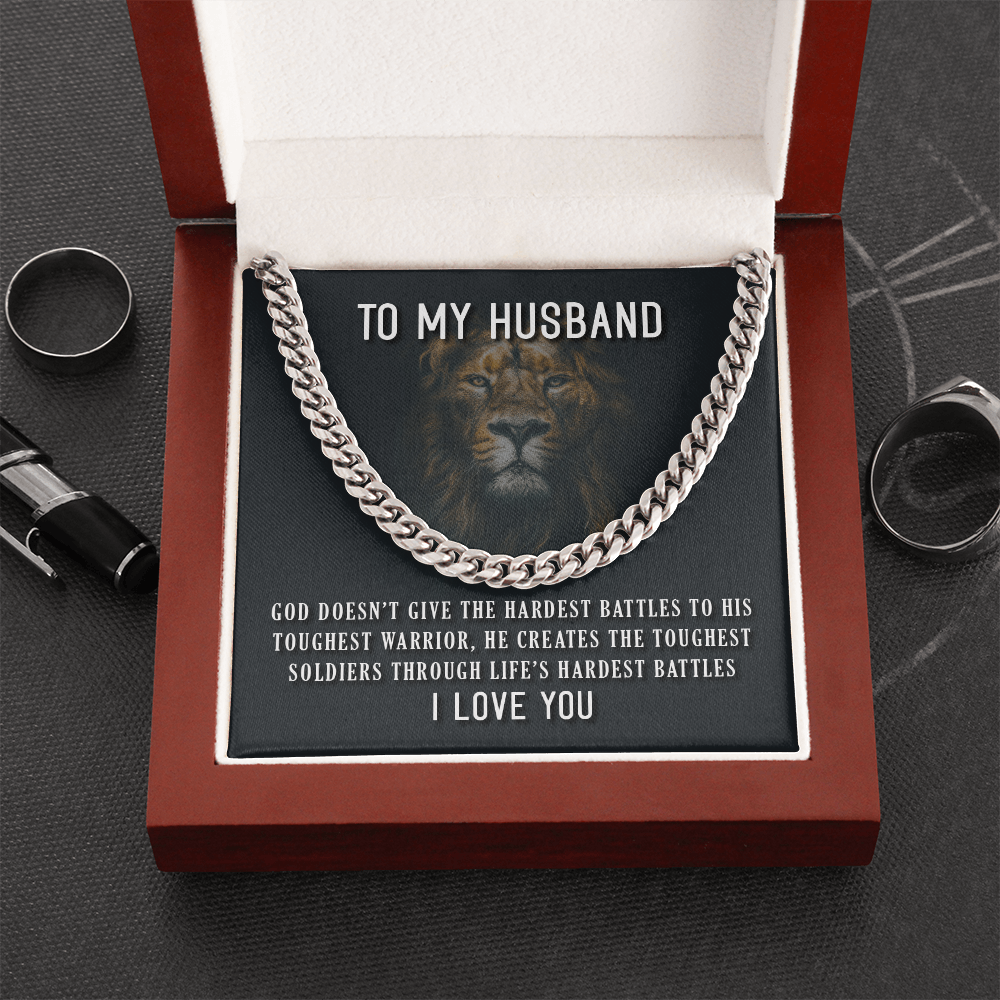 To My Husband, My Toughest Soldier: "Heart of a Lion" Cuban Link Chain
