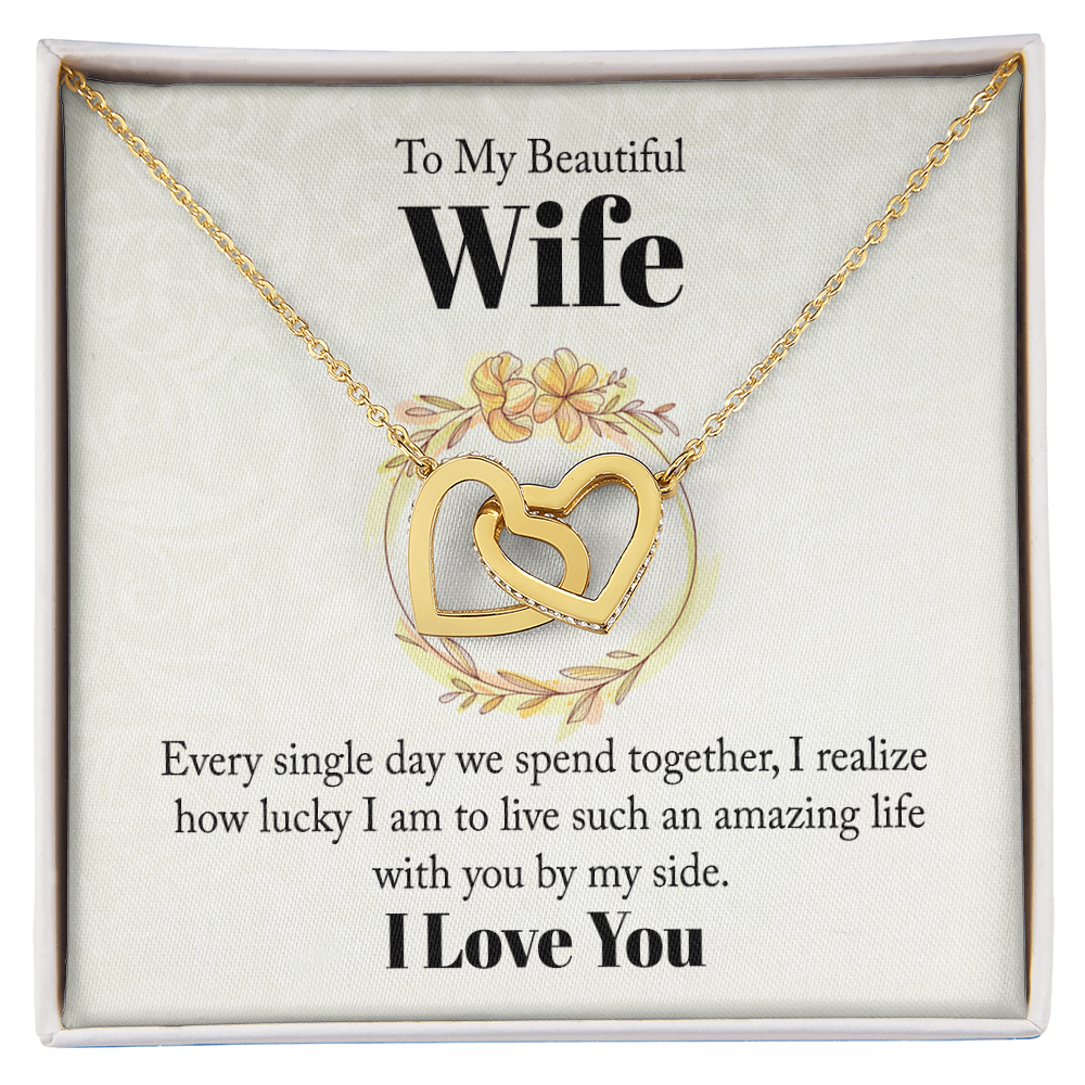 Interlocking hearts necklace gift for wife with love message card
