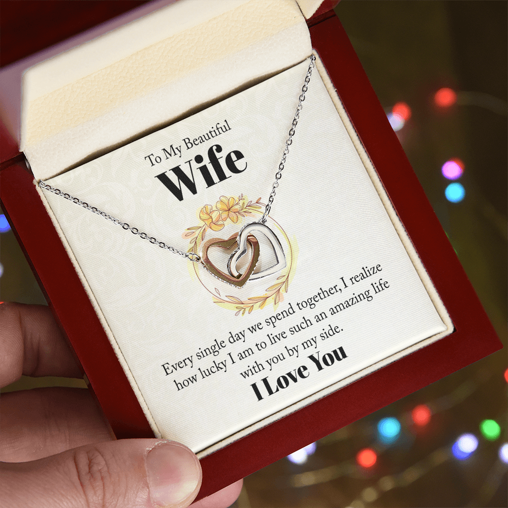 To My Beautiful Wife – Interlocking Hearts Necklace | Romantic Gift for Wife