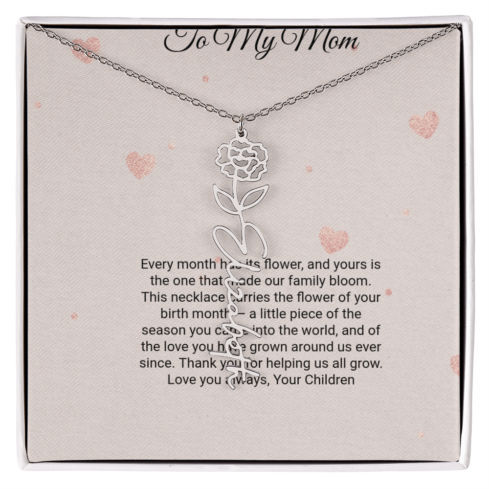 Birth Flower Necklace by Andov Gifts • Custom Name & Birth Month Flower • Christmas Gift for Mom