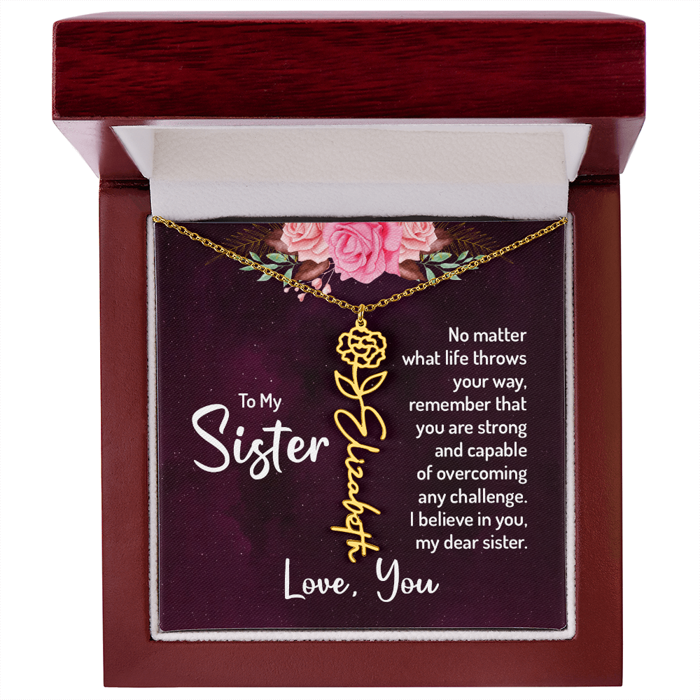 To My Sister Flower Name Necklace