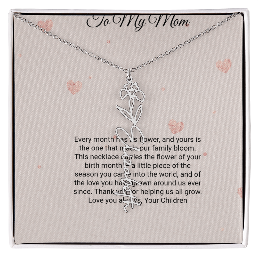 Birth Flower Necklace by Andov Gifts • Custom Name & Birth Month Flower • Christmas Gift for Mom