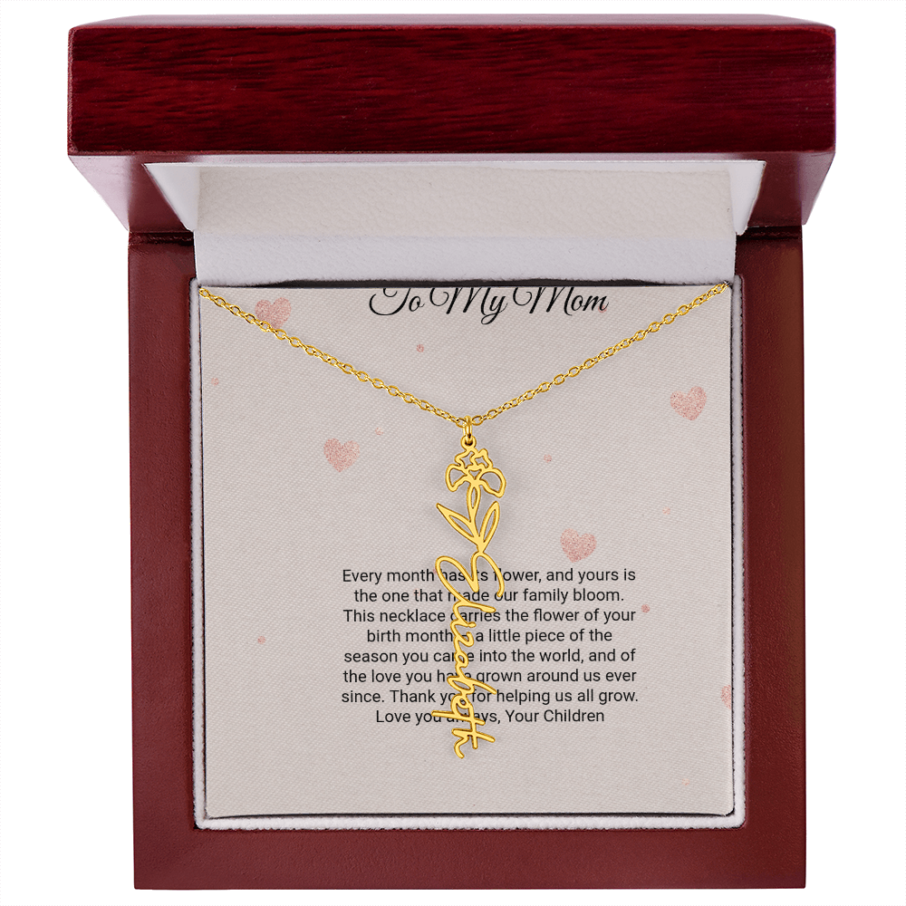 Birth Flower Necklace by Andov Gifts • Custom Name & Birth Month Flower • Christmas Gift for Mom