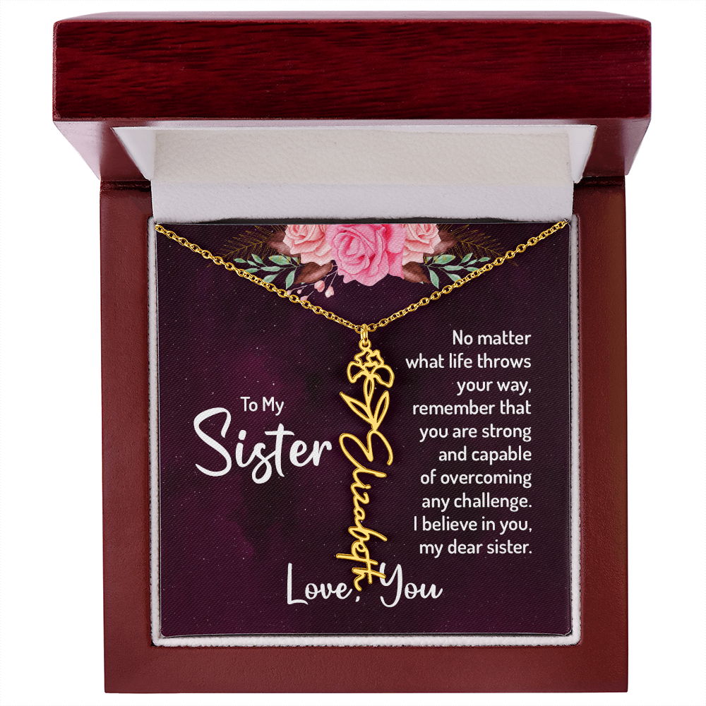 To My Sister Flower Name Necklace