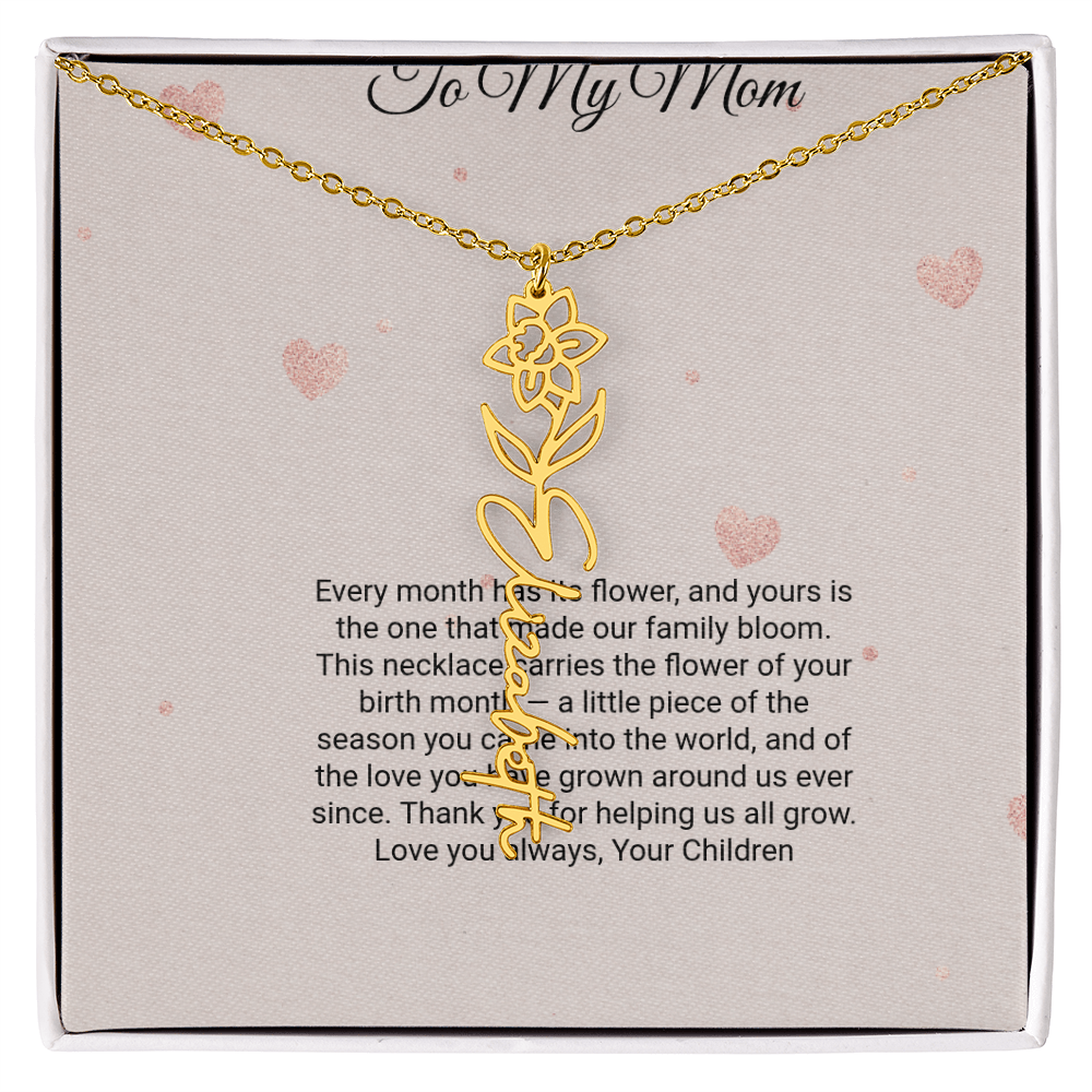 Birth Flower Necklace by Andov Gifts • Custom Name & Birth Month Flower • Christmas Gift for Mom