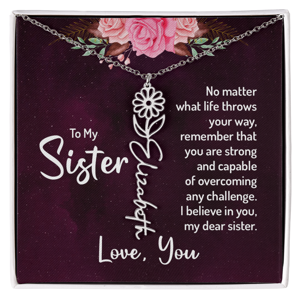 To My Sister Flower Name Necklace