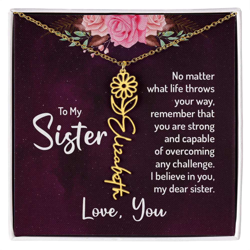 To My Sister Flower Name Necklace