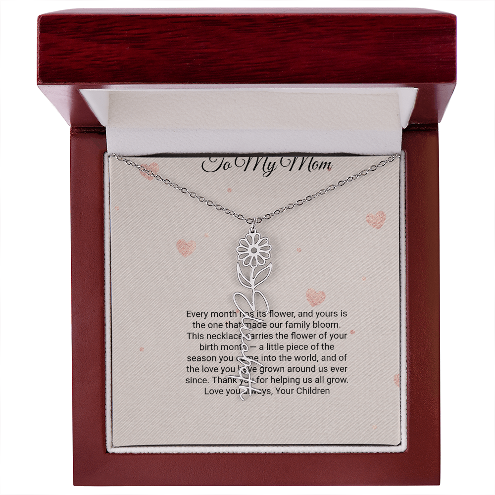 Birth Flower Necklace by Andov Gifts • Custom Name & Birth Month Flower • Christmas Gift for Mom