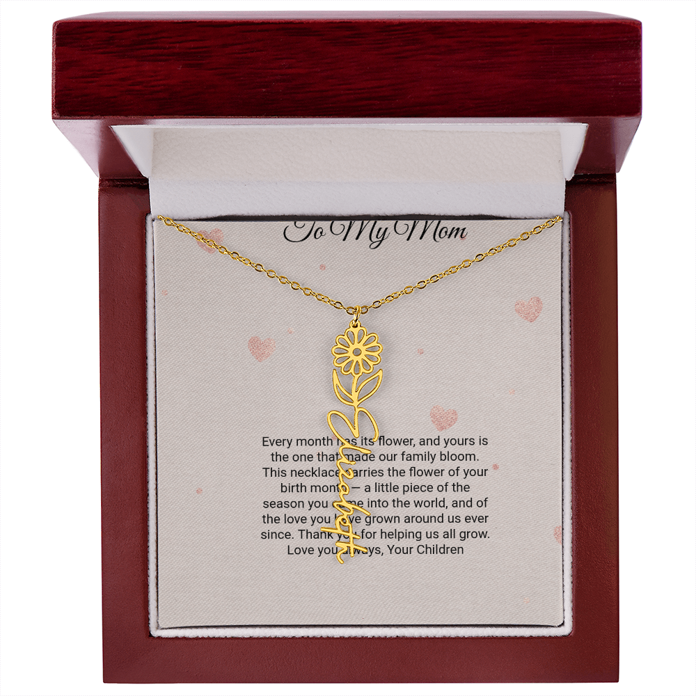Birth Flower Necklace by Andov Gifts • Custom Name & Birth Month Flower • Christmas Gift for Mom