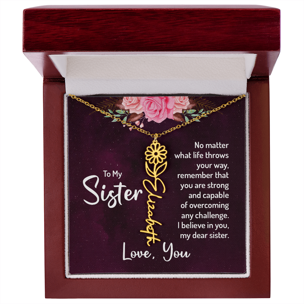 To My Sister Flower Name Necklace