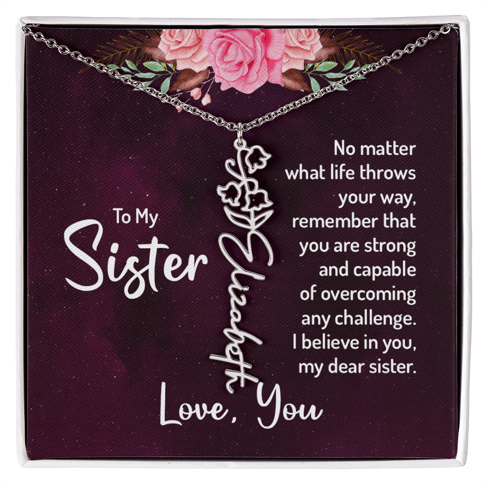 To My Sister Flower Name Necklace