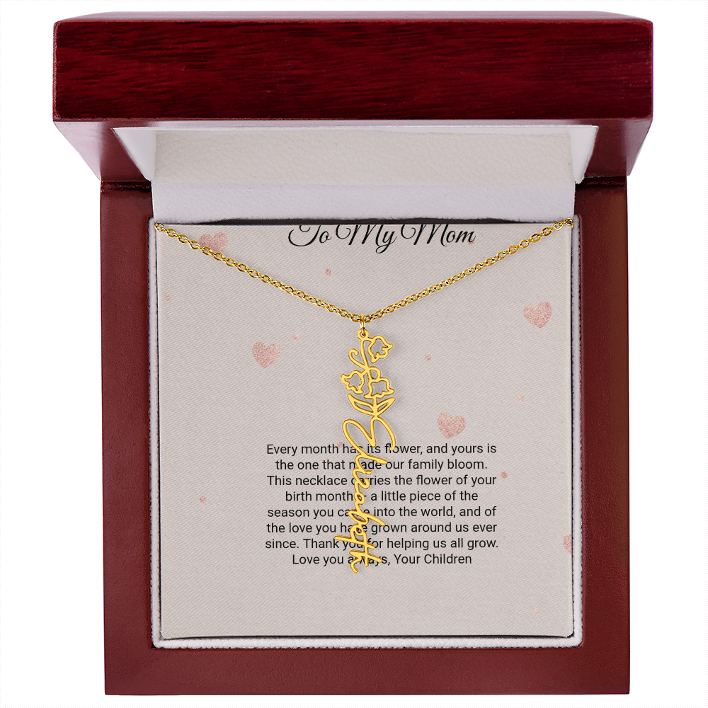 Birth Flower Necklace by Andov Gifts • Custom Name & Birth Month Flower • Christmas Gift for Mom
