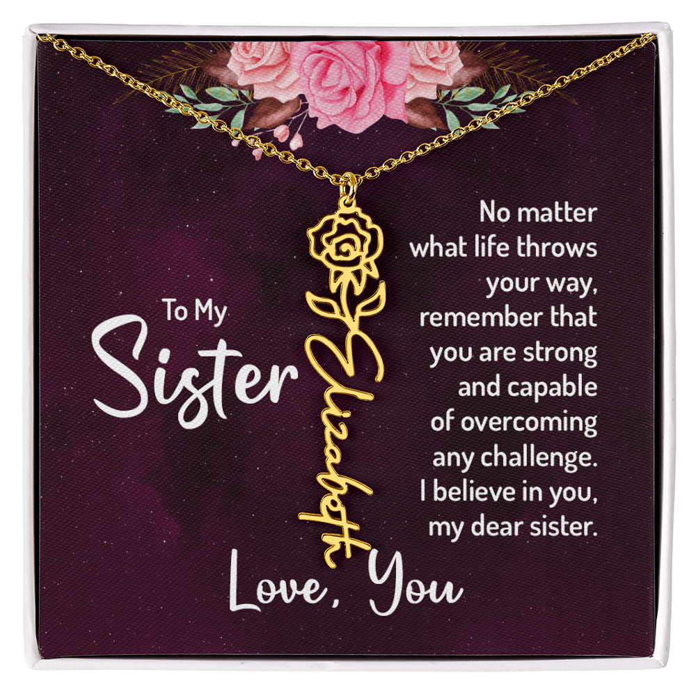 To My Sister Flower Name Necklace