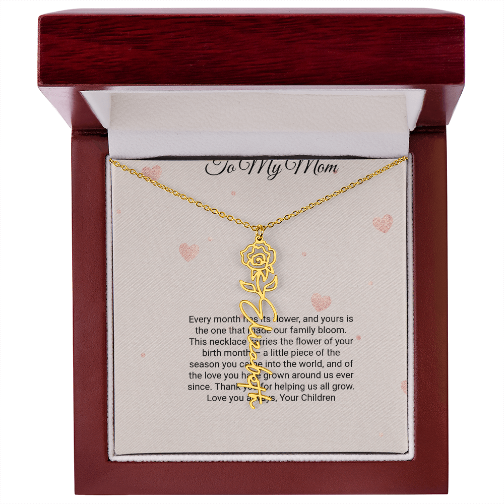 Birth Flower Necklace by Andov Gifts • Custom Name & Birth Month Flower • Christmas Gift for Mom