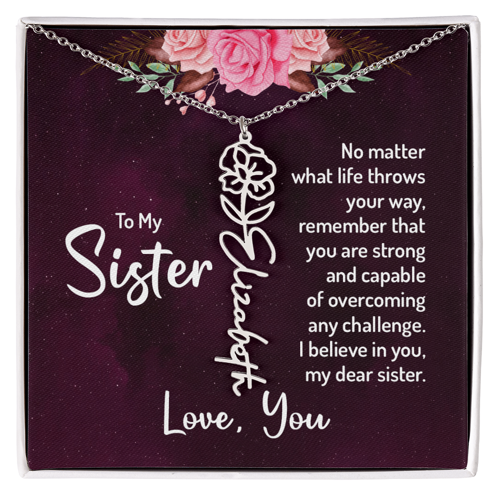 To My Sister Flower Name Necklace