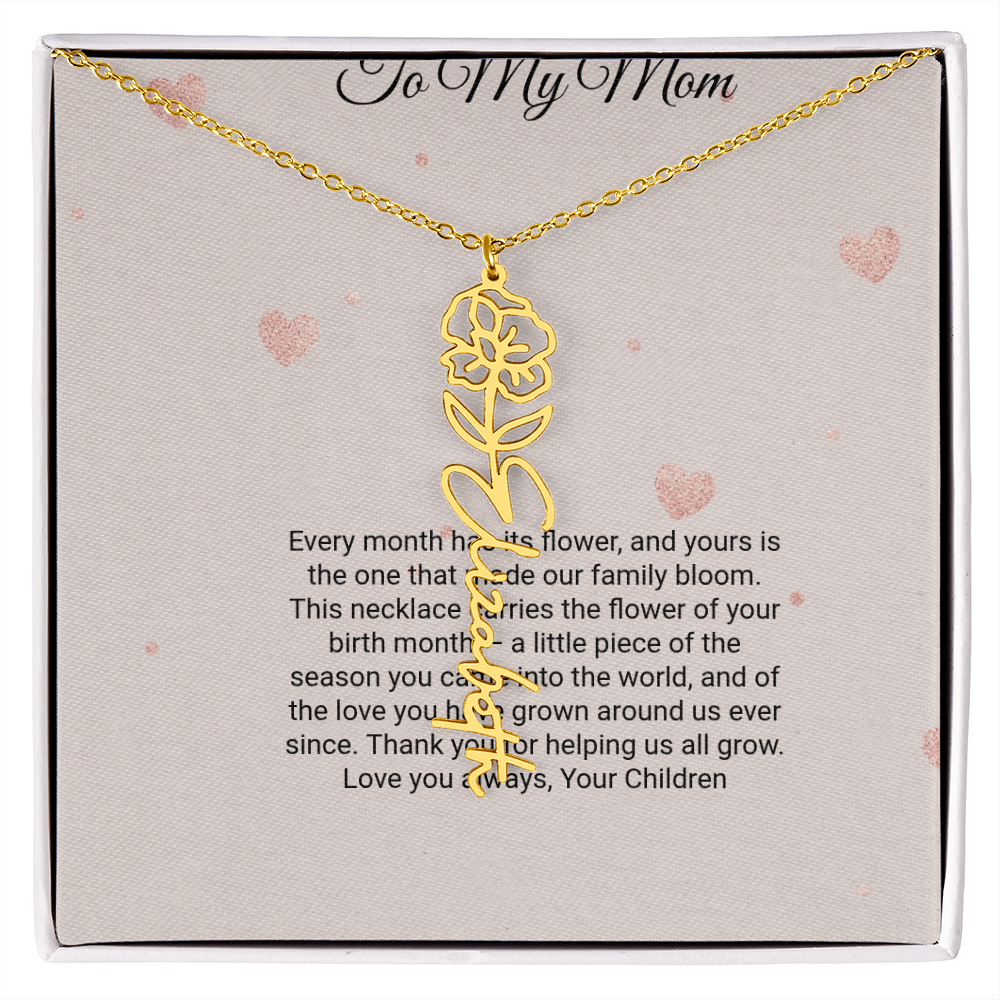 Birth Flower Necklace by Andov Gifts • Custom Name & Birth Month Flower • Christmas Gift for Mom