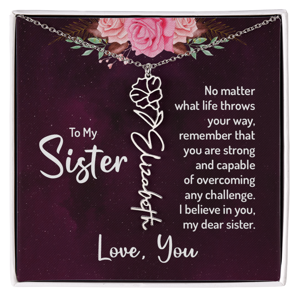 To My Sister Flower Name Necklace