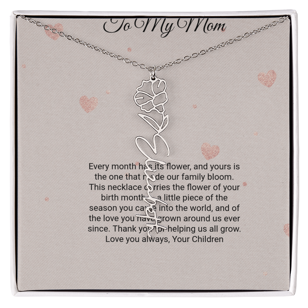Birth Flower Necklace by Andov Gifts • Custom Name & Birth Month Flower • Christmas Gift for Mom