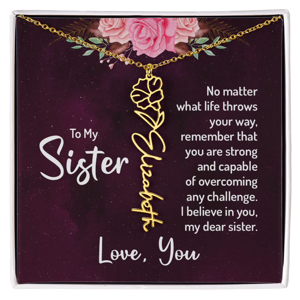 To My Sister Flower Name Necklace