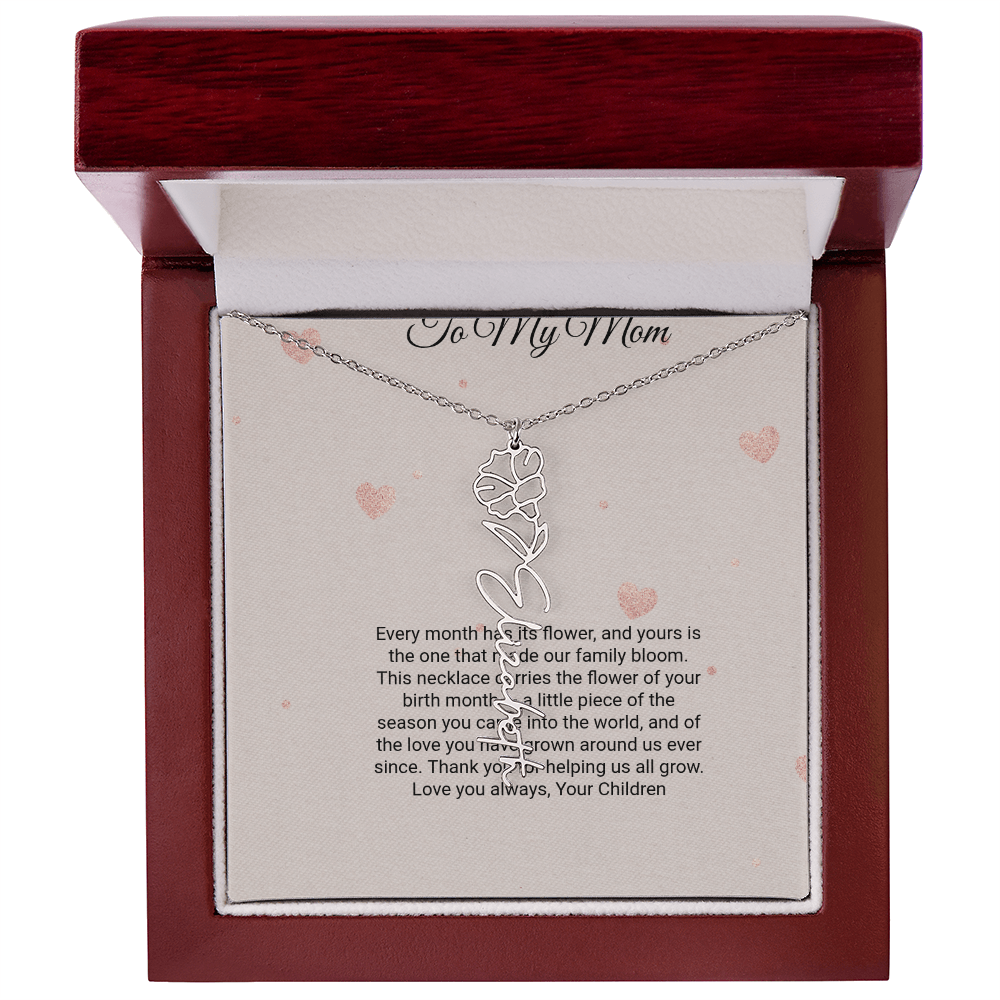 Birth Flower Necklace by Andov Gifts • Custom Name & Birth Month Flower • Christmas Gift for Mom