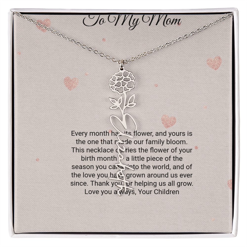 Birth Flower Necklace by Andov Gifts • Custom Name & Birth Month Flower • Christmas Gift for Mom