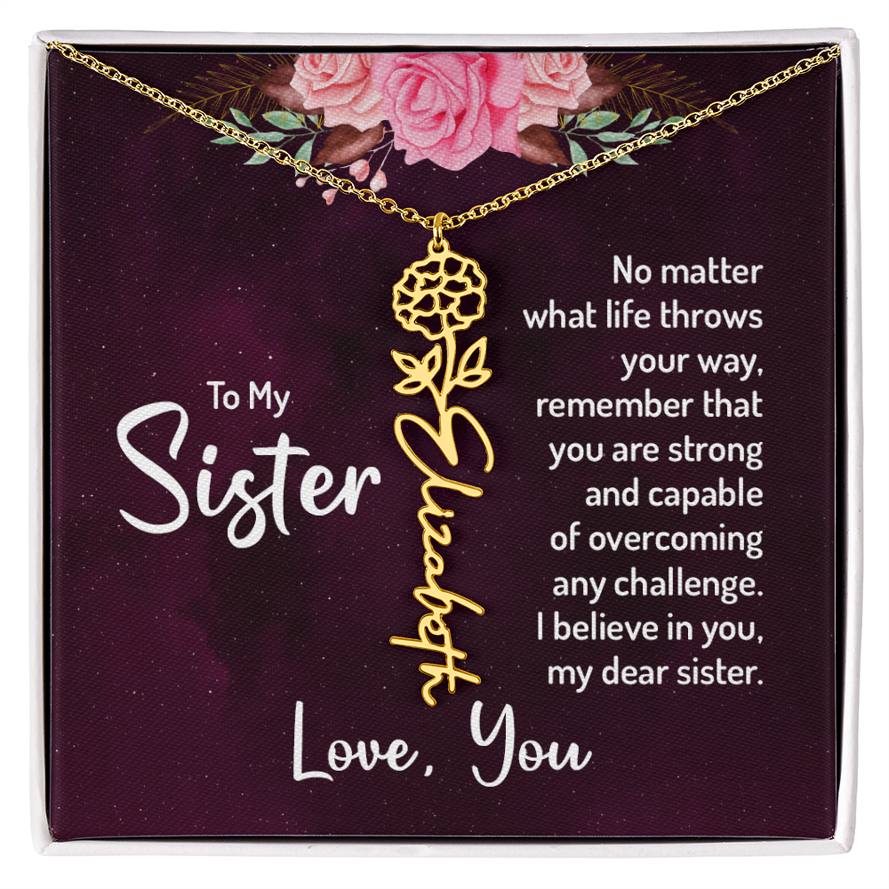 To My Sister Flower Name Necklace