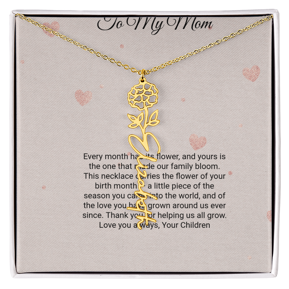 Birth Flower Necklace by Andov Gifts • Custom Name & Birth Month Flower • Christmas Gift for Mom