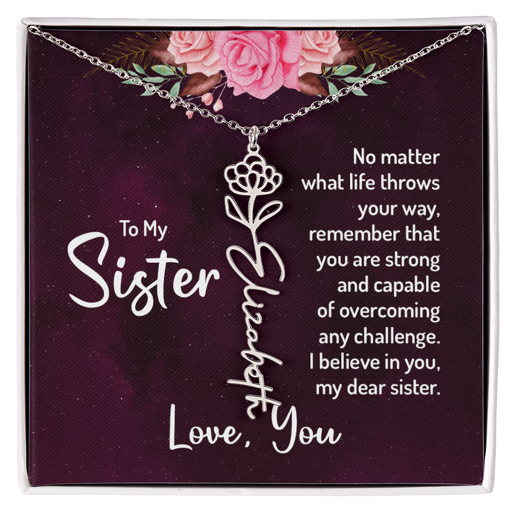 To My Sister Flower Name Necklace