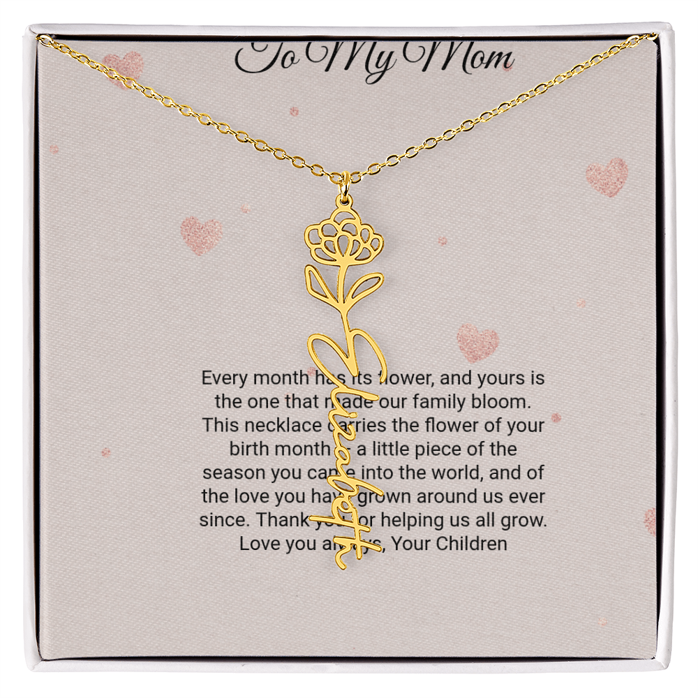 Birth Flower Necklace by Andov Gifts • Custom Name & Birth Month Flower • Christmas Gift for Mom