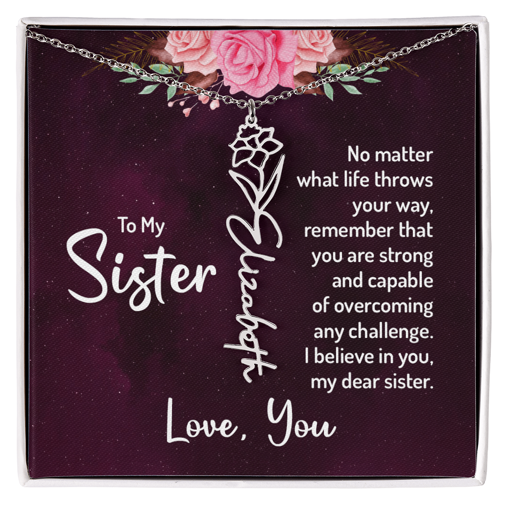 To My Sister Flower Name Necklace