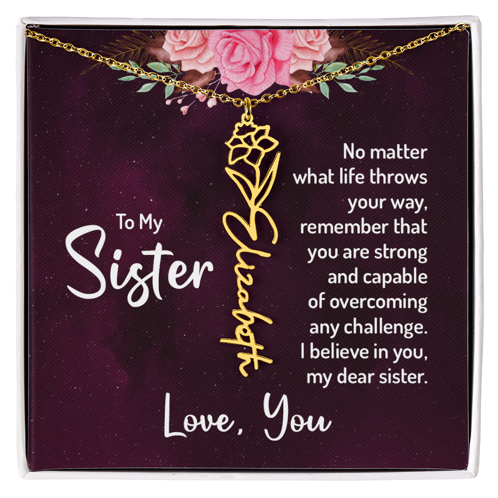 To My Sister Flower Name Necklace