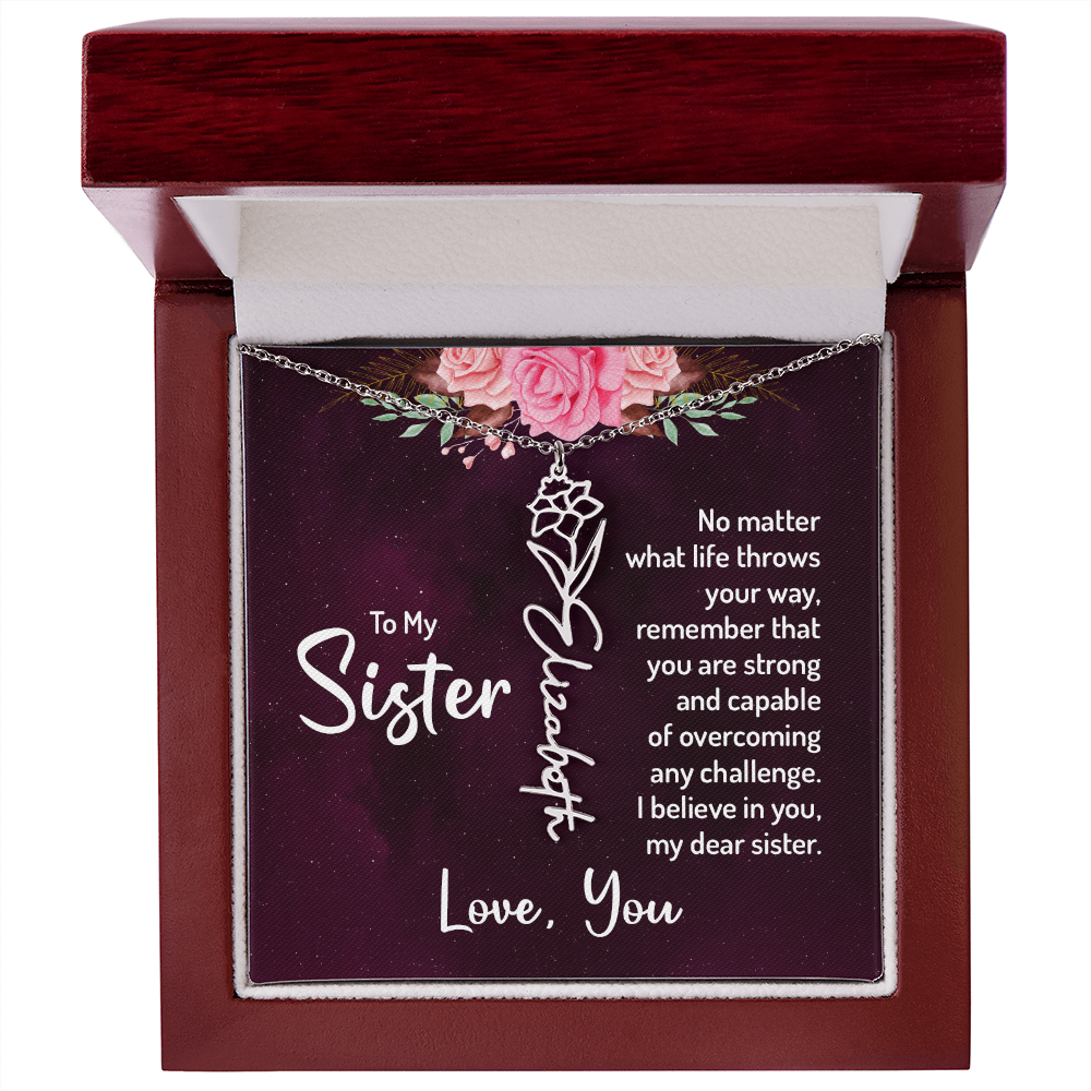 To My Sister Flower Name Necklace