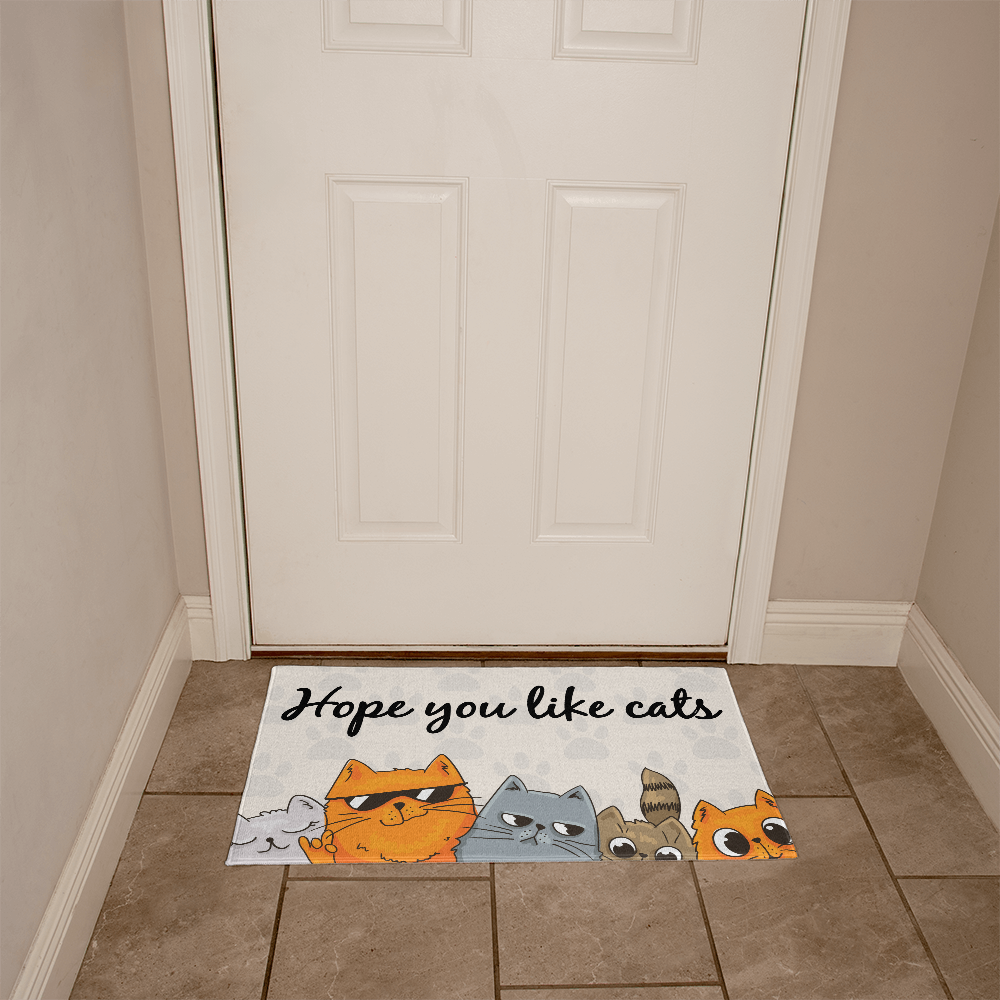 Funny Cat Welcome Mat – “Hope You Like Cats” Doormat