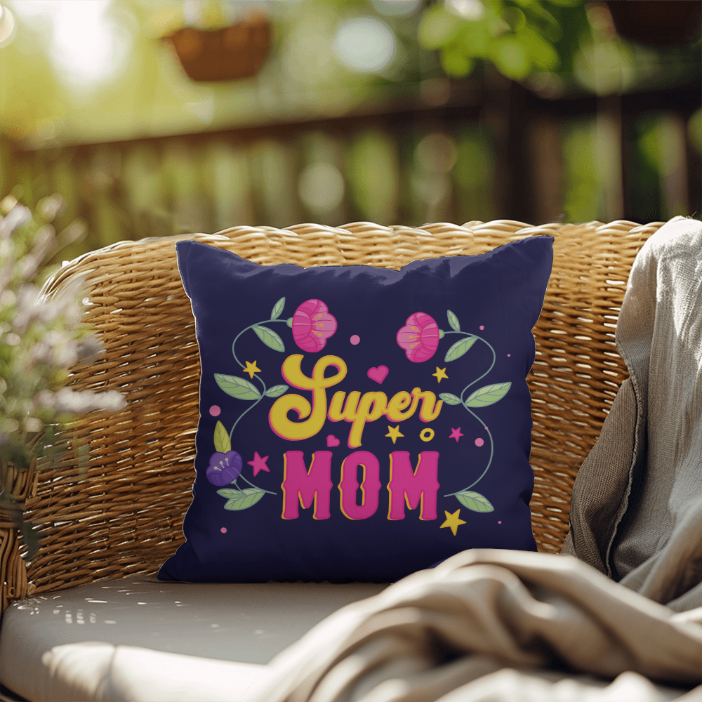 Super Mom Pillow – Colorful Floral Throw Pillow for Moms