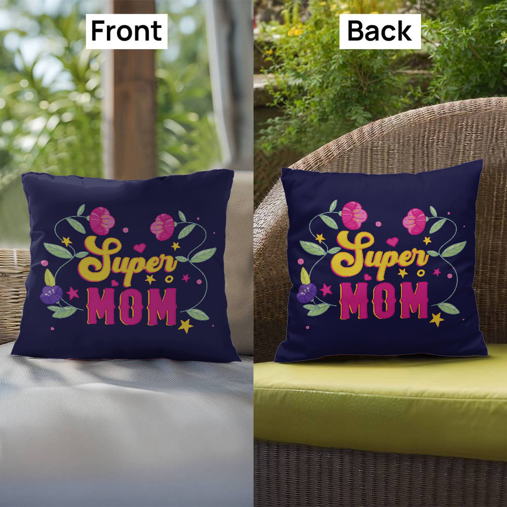 Super Mom Pillow – Colorful Floral Throw Pillow for Moms