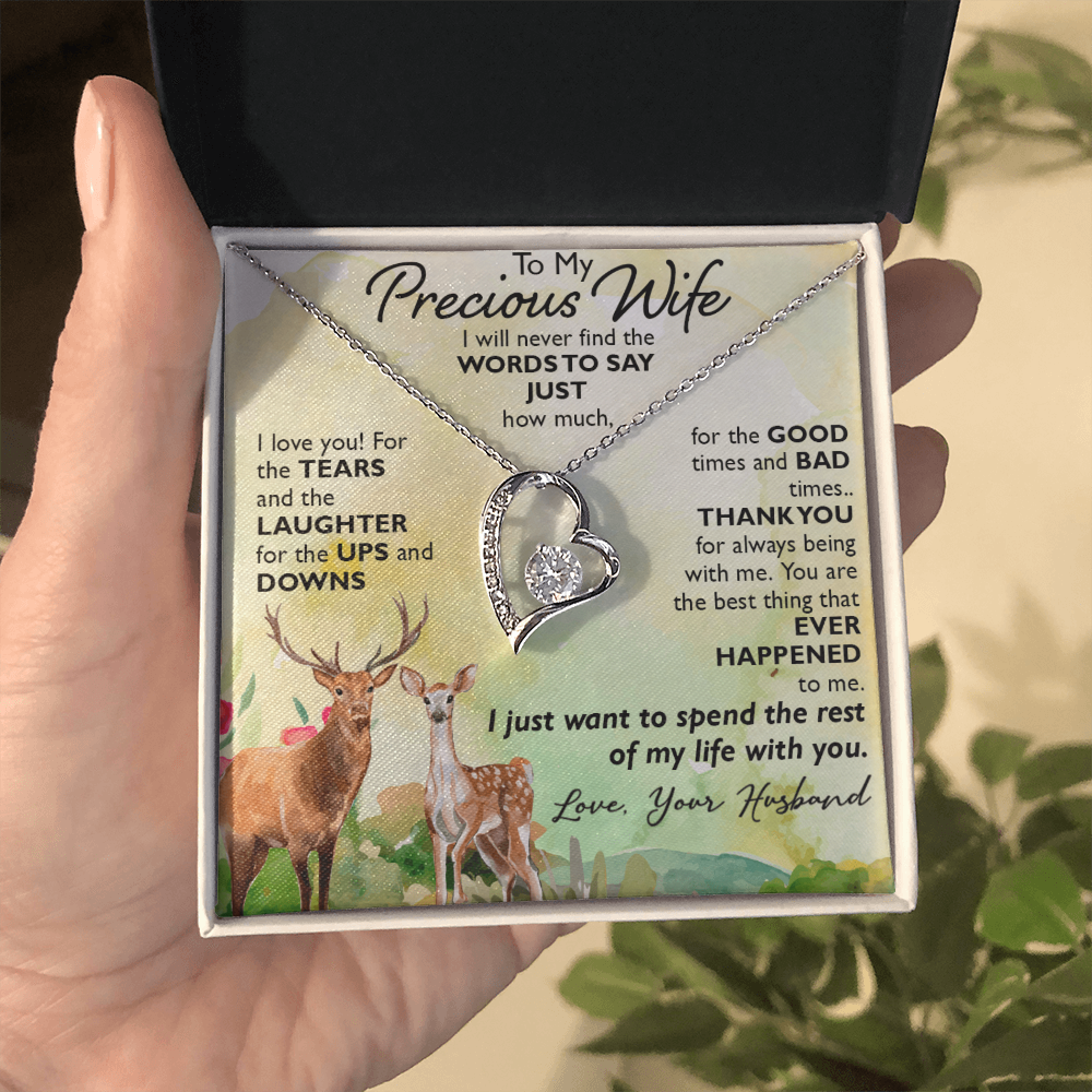Heart Necklace for Wife with Deer Message Card | Romantic Anniversary Gift