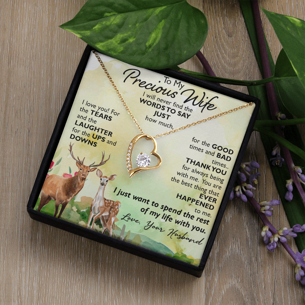 Heart Necklace for Wife with Deer Message Card