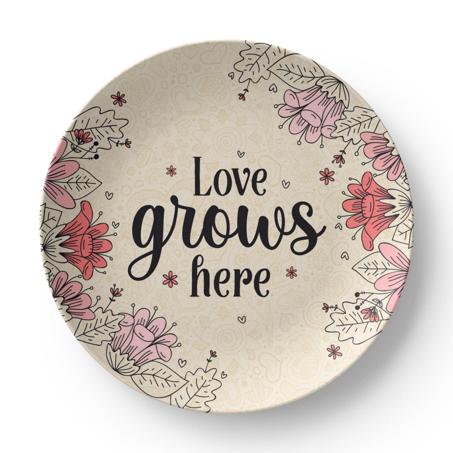 Love Grows Here Floral Plate – Heartwarming Home Décor Gift